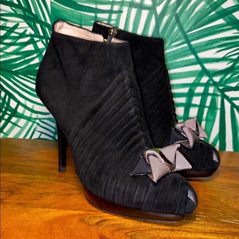 Salvatore Ferragamo Black Suede Peep Toe Ankle Booties Women’s 5.5 B